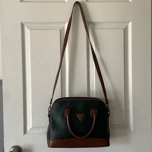 GUESS Green/Tan Pebbled Faux Leather Early Vintage Domed Satchel